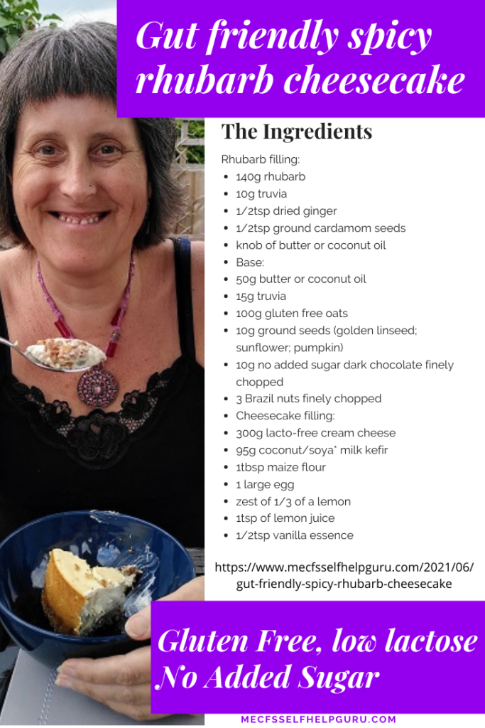 recipe pin for gut friendly spicy rhubarb cheesecake