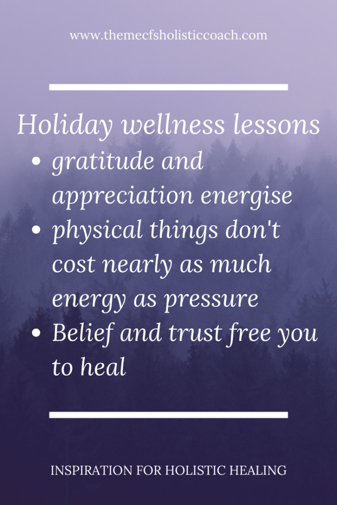 Pins showing 3 wellbeing lessons against a background of a misty forrest