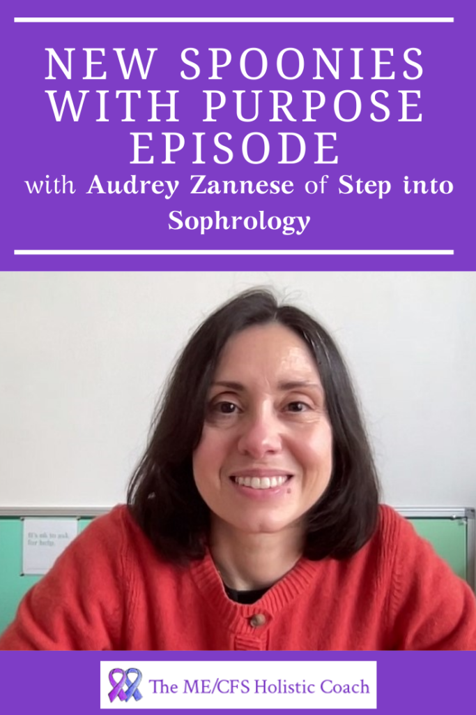 Pin for a podcast episode showing Audrey Zannese of Step into Sophrology